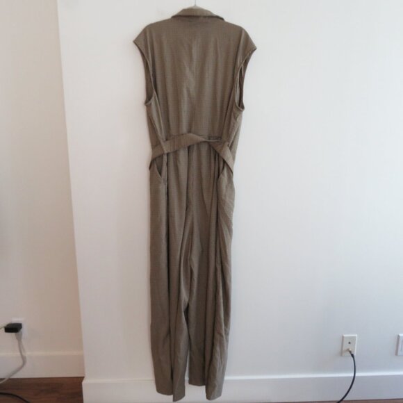 ELOQUII Belted Wide Leg Sleeveless Jumpsuit in Tan Plaid - Size US 24 - Picture 13 of 15